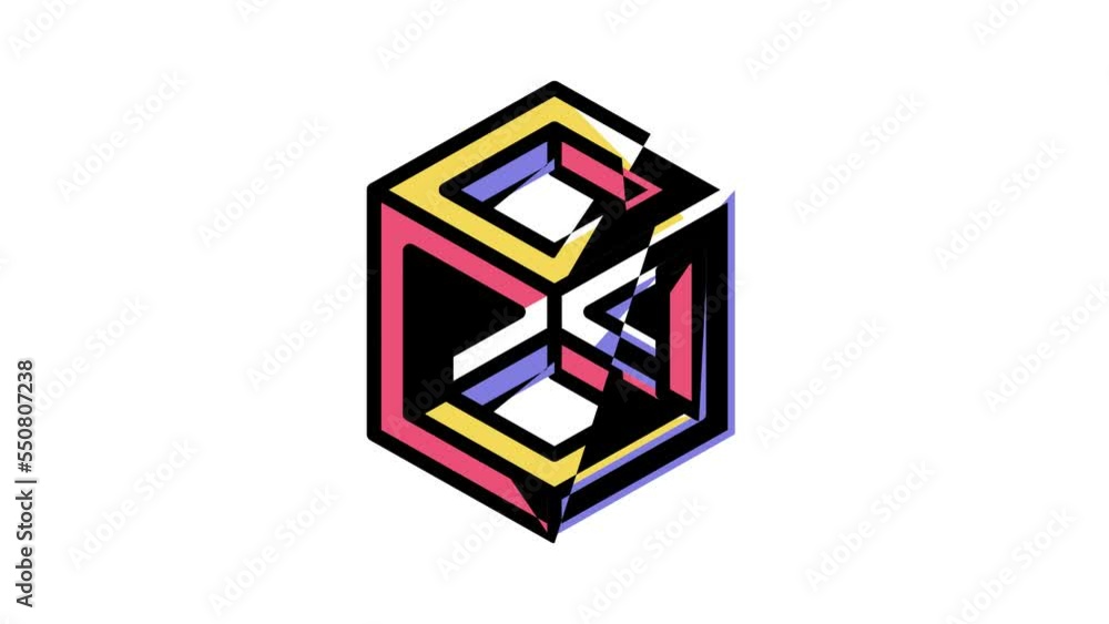 Poster cube impossible geometric shape color icon animation