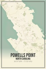 Retro US city map of Powells Point, North Carolina. Vintage street map.