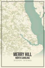 Retro US city map of Merry Hill, North Carolina. Vintage street map.
