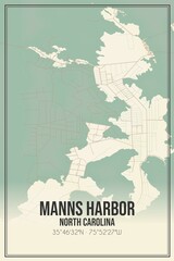 Retro US city map of Manns Harbor, North Carolina. Vintage street map.