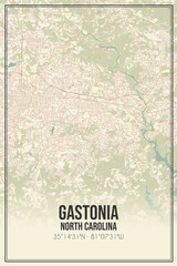 Retro US city map of Gastonia, North Carolina. Vintage street map.