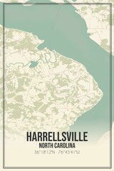 Retro US city map of Harrellsville, North Carolina. Vintage street map.