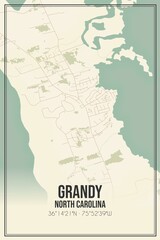 Retro US city map of Grandy, North Carolina. Vintage street map.