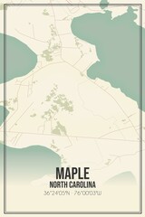 Retro US city map of Maple, North Carolina. Vintage street map.