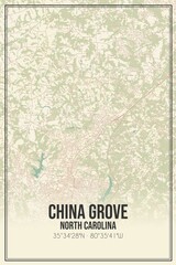 Retro US city map of China Grove, North Carolina. Vintage street map.