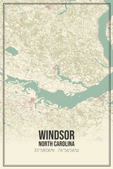 Retro US city map of Windsor, North Carolina. Vintage street map.