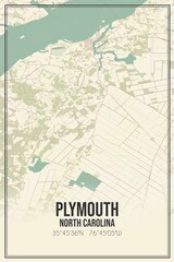 Retro US city map of Plymouth, North Carolina. Vintage street map.