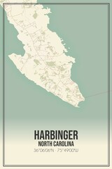 Retro US city map of Harbinger, North Carolina. Vintage street map.