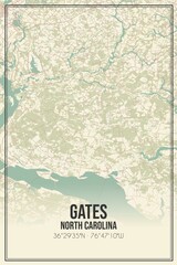 Fototapeta premium Retro US city map of Gates, North Carolina. Vintage street map.