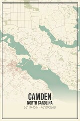 Retro US city map of Camden, North Carolina. Vintage street map.
