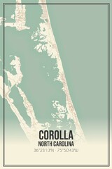 Retro US city map of Corolla, North Carolina. Vintage street map.