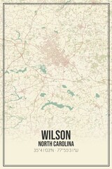 Retro US city map of Wilson, North Carolina. Vintage street map.