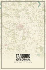 Retro US city map of Tarboro, North Carolina. Vintage street map.