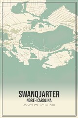 Retro US city map of Swanquarter, North Carolina. Vintage street map.