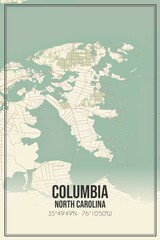 Retro US city map of Columbia, North Carolina. Vintage street map.