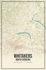 Retro US city map of Whitakers, North Carolina. Vintage street map.
