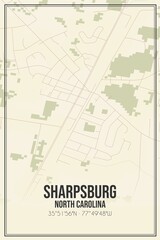 Retro US city map of Sharpsburg, North Carolina. Vintage street map.