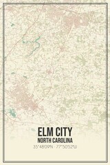 Retro US city map of Elm City, North Carolina. Vintage street map.