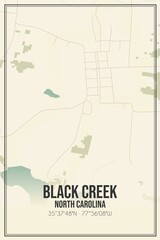 Retro US city map of Black Creek, North Carolina. Vintage street map.
