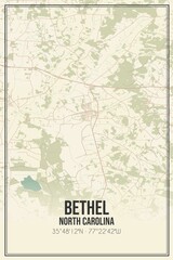 Retro US city map of Bethel, North Carolina. Vintage street map.