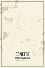 Retro US city map of Conetoe, North Carolina. Vintage street map.
