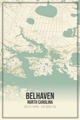 Retro US city map of Belhaven, North Carolina. Vintage street map.