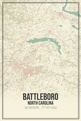 Retro US city map of Battleboro, North Carolina. Vintage street map.