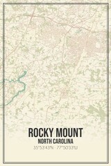 Retro US city map of Rocky Mount, North Carolina. Vintage street map.