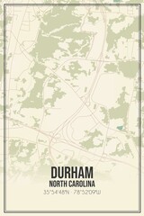 Retro US city map of Durham, North Carolina. Vintage street map.