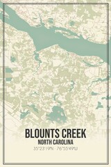 Retro US city map of Blounts Creek, North Carolina. Vintage street map.