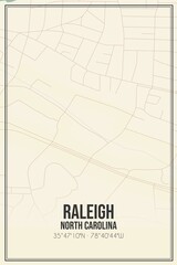 Retro US city map of Raleigh, North Carolina. Vintage street map.