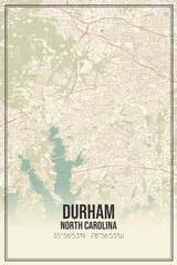 Retro US city map of Durham, North Carolina. Vintage street map.
