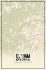 Retro US city map of Durham, North Carolina. Vintage street map.
