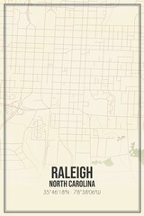 Retro US city map of Raleigh, North Carolina. Vintage street map.