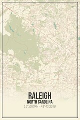 Retro US city map of Raleigh, North Carolina. Vintage street map.