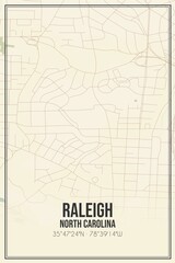 Retro US city map of Raleigh, North Carolina. Vintage street map.