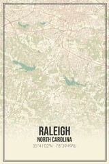Retro US city map of Raleigh, North Carolina. Vintage street map.