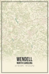 Retro US city map of Wendell, North Carolina. Vintage street map.