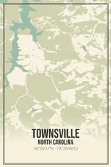 Retro US city map of Townsville, North Carolina. Vintage street map.