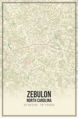 Retro US city map of Zebulon, North Carolina. Vintage street map.