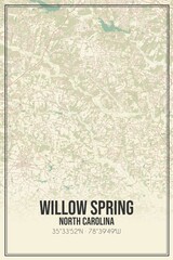 Retro US city map of Willow Spring, North Carolina. Vintage street map.