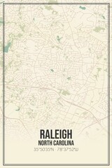 Fototapeta premium Retro US city map of Raleigh, North Carolina. Vintage street map.
