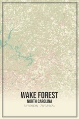 Retro US city map of Wake Forest, North Carolina. Vintage street map.