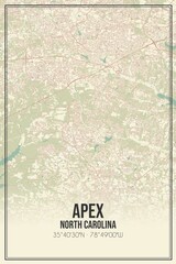 Retro US city map of Apex, North Carolina. Vintage street map.