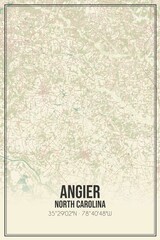 Retro US city map of Angier, North Carolina. Vintage street map.