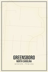 Retro US city map of Greensboro, North Carolina. Vintage street map.