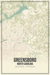 Retro US city map of Greensboro, North Carolina. Vintage street map.