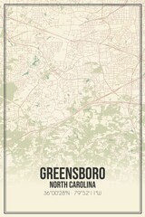 Retro US city map of Greensboro, North Carolina. Vintage street map.