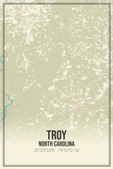 Retro US city map of Troy, North Carolina. Vintage street map.