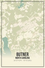 Retro US city map of Butner, North Carolina. Vintage street map.